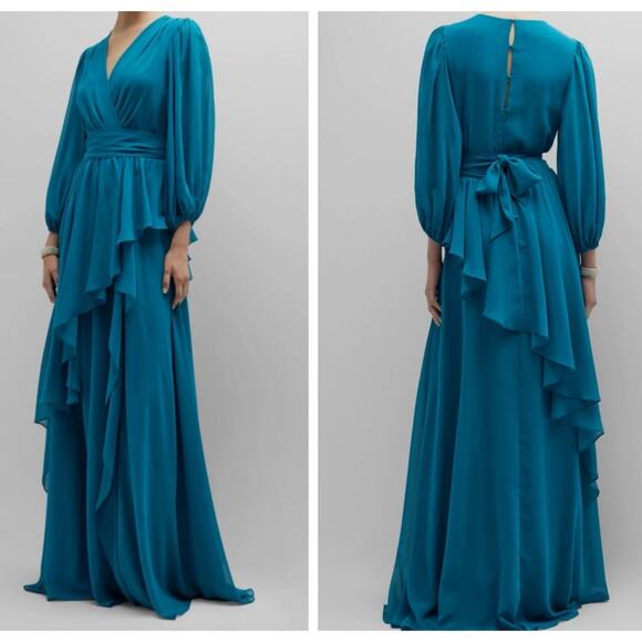 Rickie Freeman Teri Jon Evening Gown 10 Draped Ruffle Dress Special Occasion - Picture 1 of 13